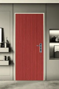 Fichet Spheris HiS lisa en madera rojiza de veta vertical, con manilla cromada