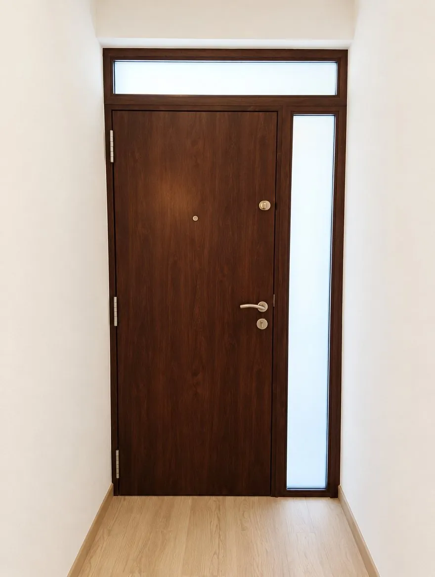La misma THT Saga 100 en nogal vista por dentro, con el lateral y el montante de vidrio de seguridad dejando pasar la luz